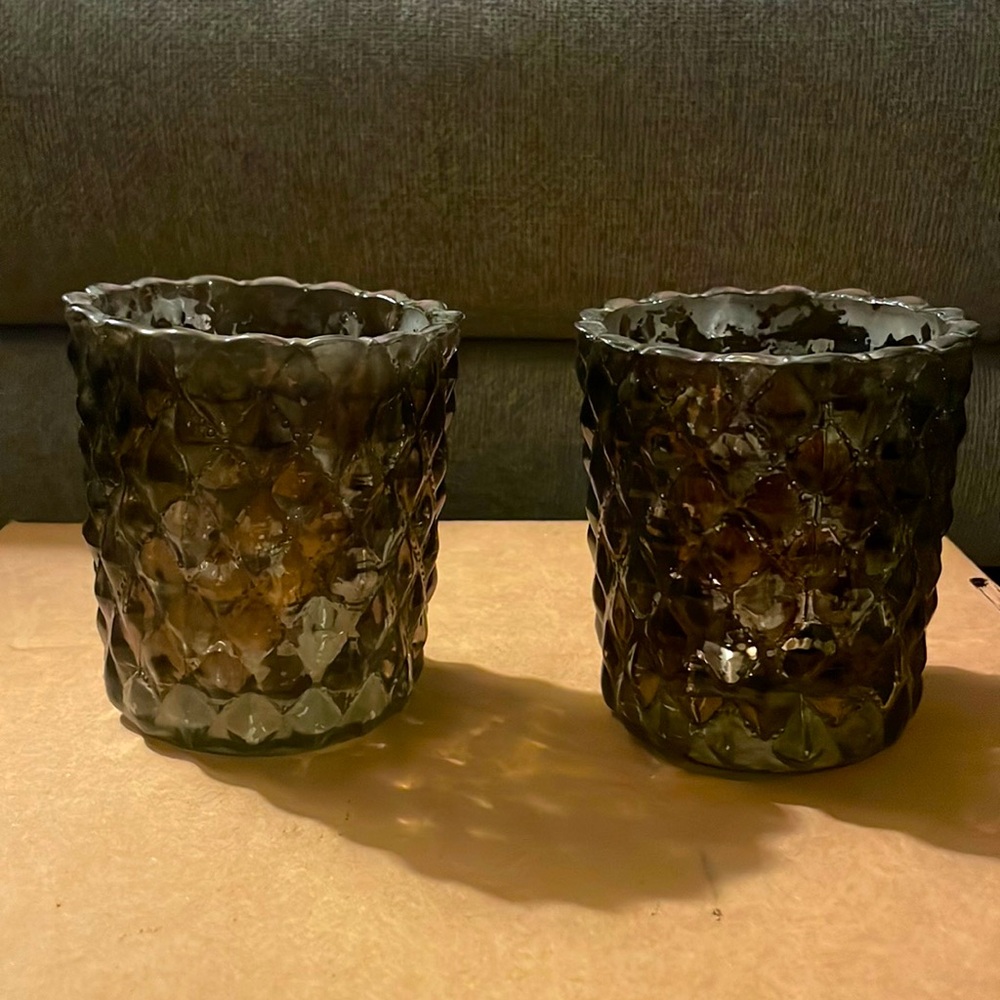 Two grey mercury style votive glasses